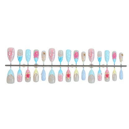 Decorative Press-On Nail Art Set with Premium Floral Designs Acalora