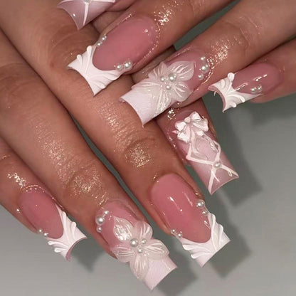Elegant Press-On Nail Collection with Floral Accents Acalora