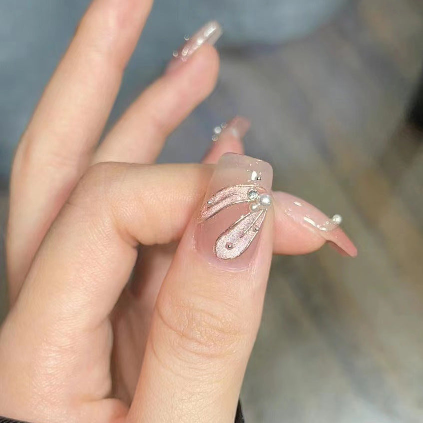 Decorative Press-On Nail Set with Pearl Accents Acalora