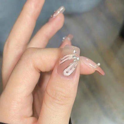 Decorative Press-On Nail Set with Pearl Accents Acalora
