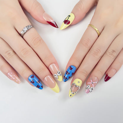 Artificial nails in a playful flower design with glittering accents Acalora