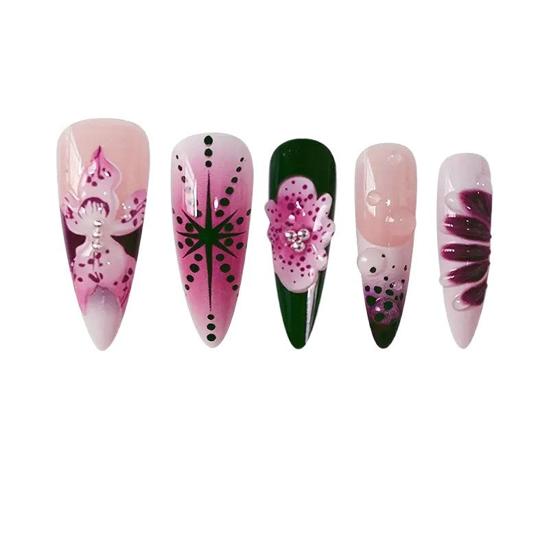 Floral Embellished Stiletto Nail Art Acalora