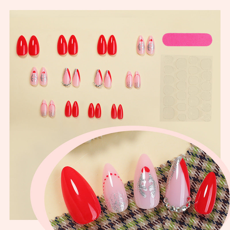 Artistic Press-On Nail Set with Heart and Glitter Accents Acalora