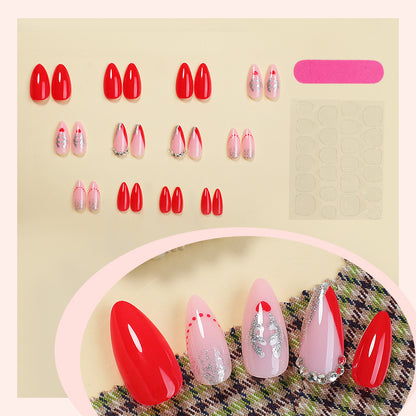 Artistic Press-On Nail Set with Heart and Glitter Accents Acalora
