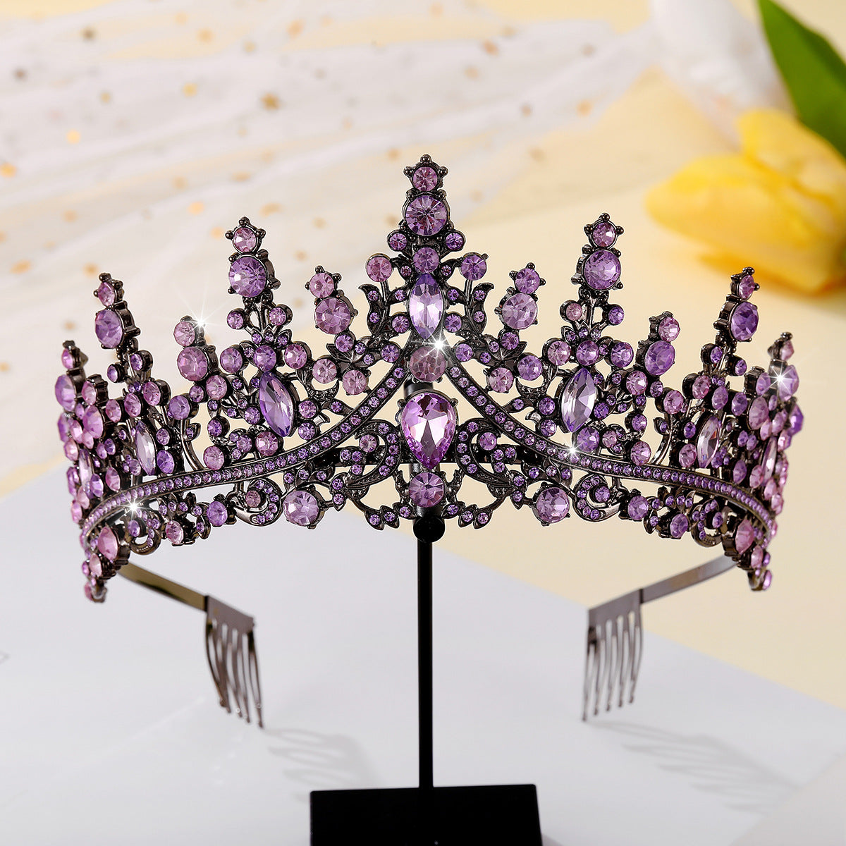 Ladies Opulent Tiara with Black Crystal Detailing Bowlift