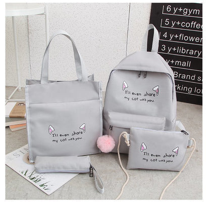 Fun-Themed Cat Print Backpack Set Acalora