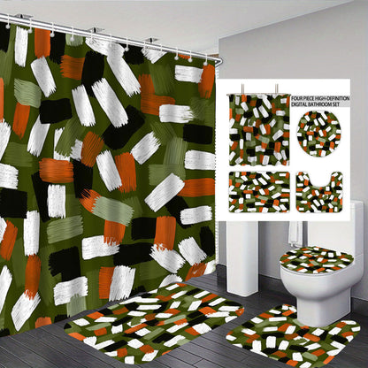 Bold Brushstroke Pattern Four-Piece Bathroom Set