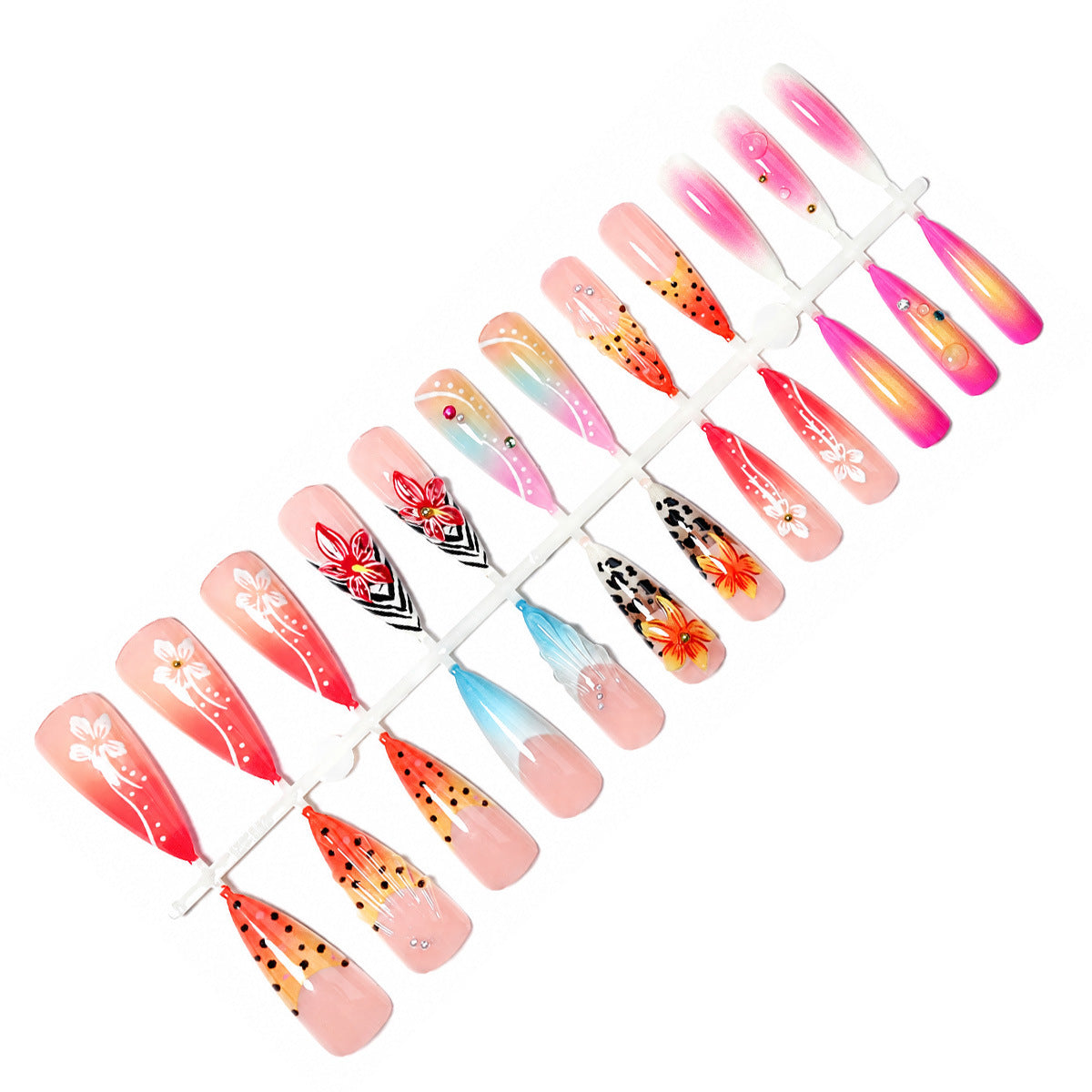 Artistic Premium Press-On Nail Set with Floral and Animal Designs Acalora