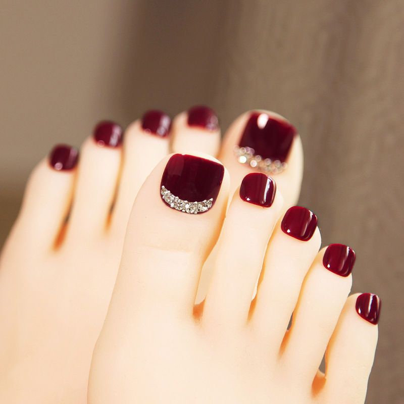 Premium Rhinestone-Accent Press-On Toenail Set Acalora