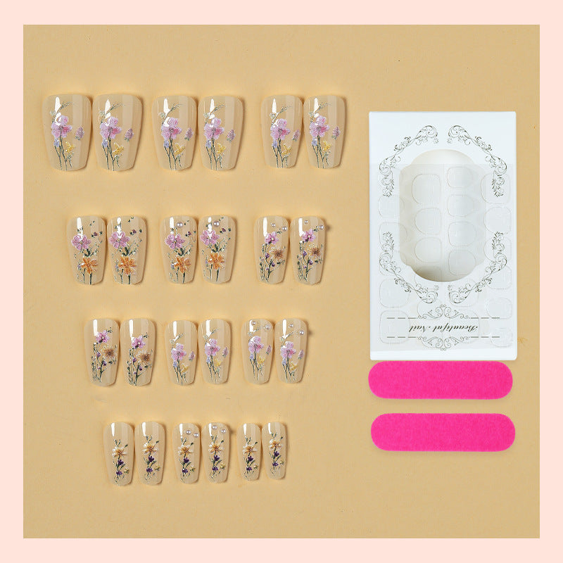 Artistic Floral Press-On Nails Set Acalora