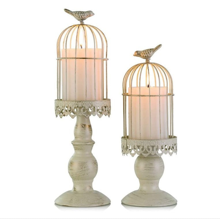 Antique-Style Distressed Metal Birdcage Tabletop Candle Holder & Display Stand Acalora