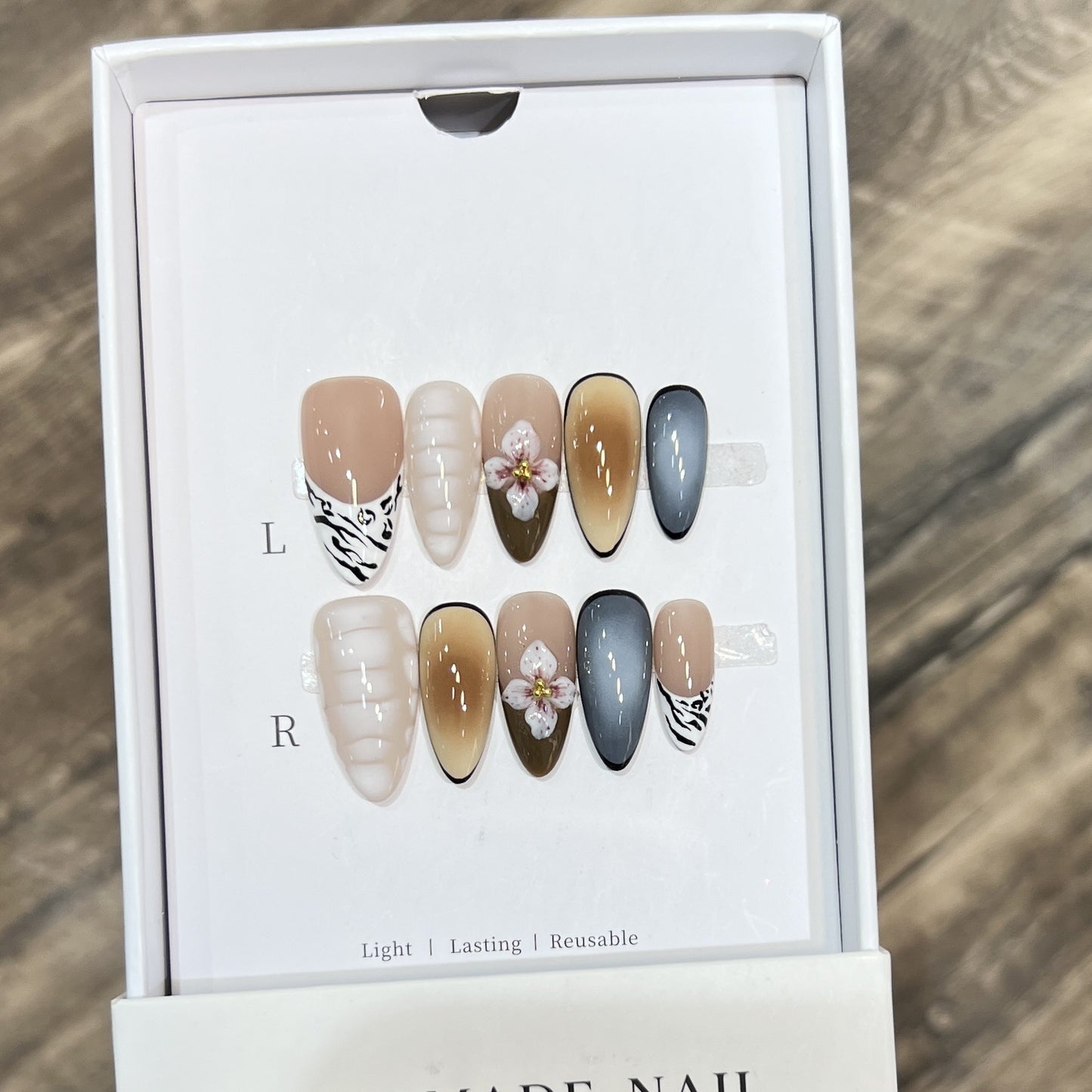 Artistic Stiletto Press-On Nail Set with Floral Accent Acalora