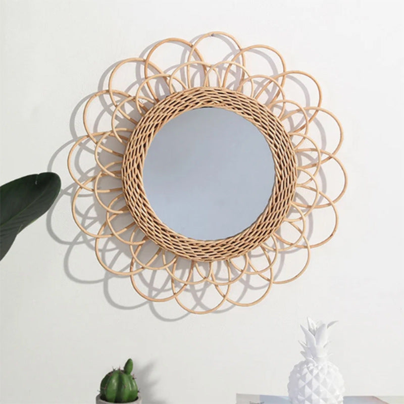 More Elegant Round Wall Mirror Made of Natural Rattan Acalora
