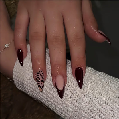 Elegant Stiletto Press-On Nails with Animal Print Design Acalora