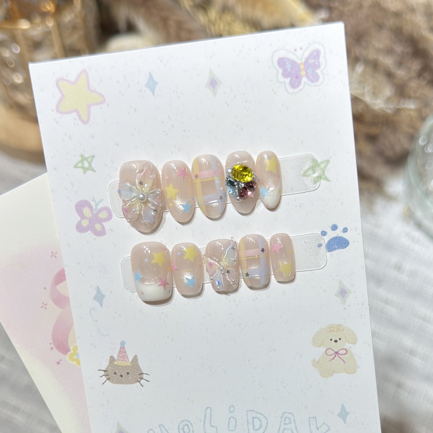 Decorative Press-On Nail Art Set with Gem Accents Acalora