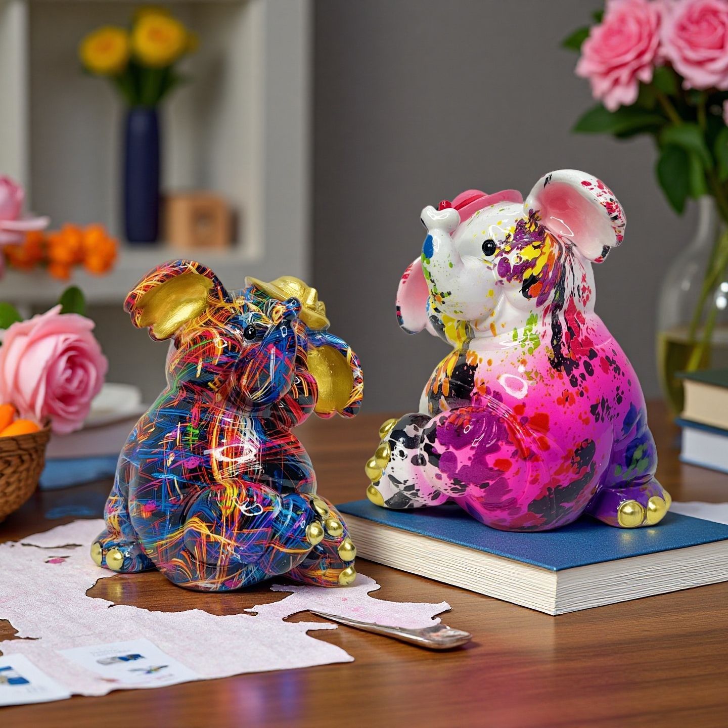 Artistic elephant figure with football motif Acalora