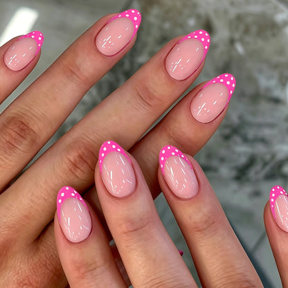 Artistic Polka Dot French Tip Nail Set Acalora