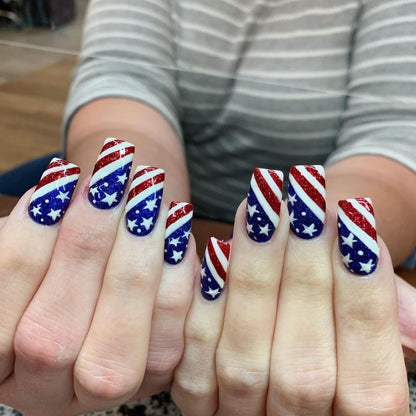 Artificial nails in patriotic stars and stripes design Acalora