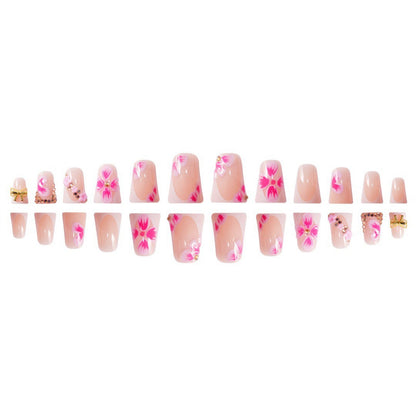 Elegant Floral Press-On Nail Art with Gem Accents Acalora