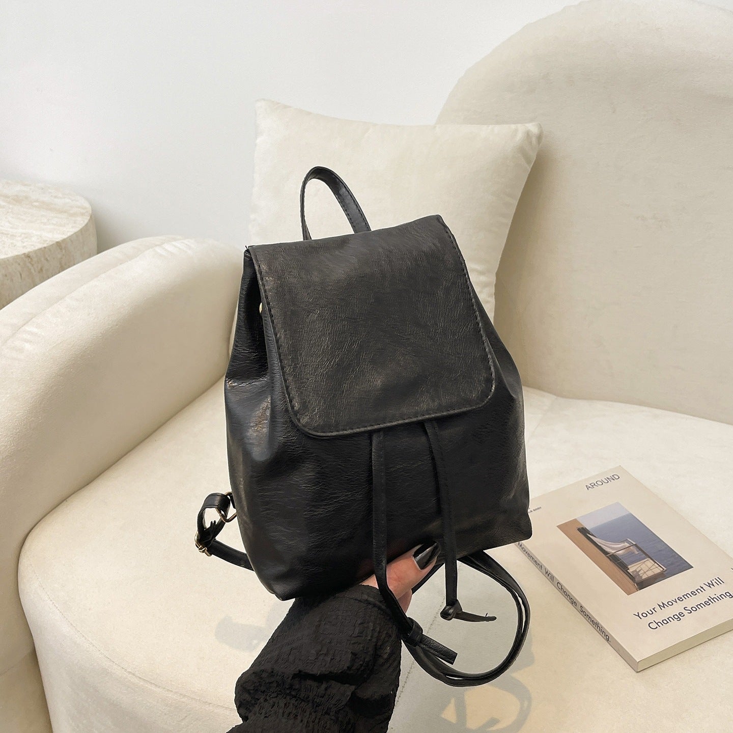 Cute Cat-Themed Faux Leather Backpack Acalora
