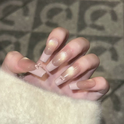 Reusable Press-On Nail Set with Elegant Bow Accents Acalora