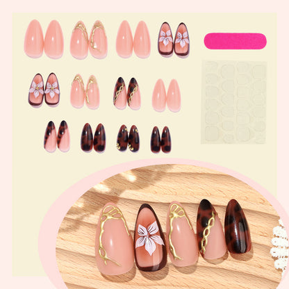 Artistic Press-On Nail Set with Elegant Floral and Abstract Designs Acalora