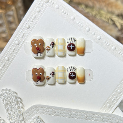 Whimsical Gingerbread Press-On Nail Art Set Acalora