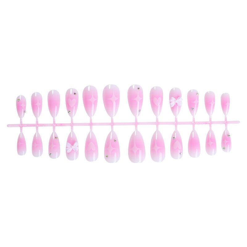 Decorative Press-On Nail Set with Heart and Bow Design Acalora