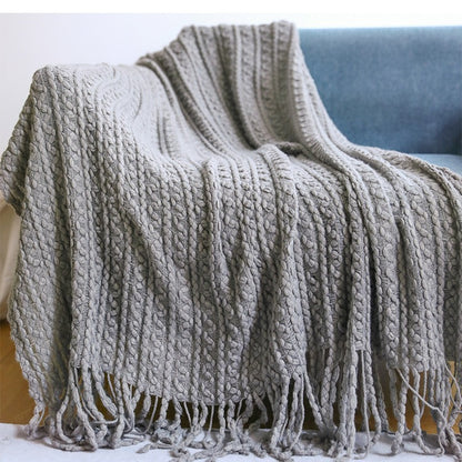 Unisex Cozy Textured Fringe Throw Blanket
