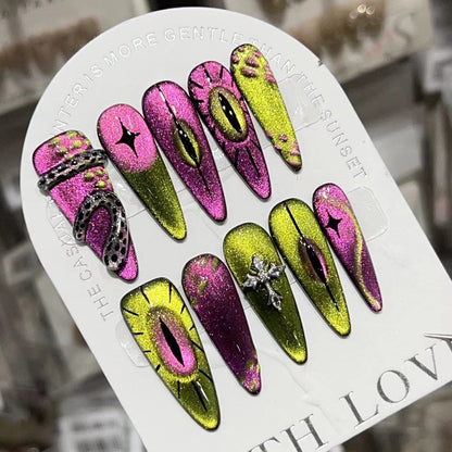 Artistic Stiletto Press-On Nail Set with Unique Graphic Design Acalora