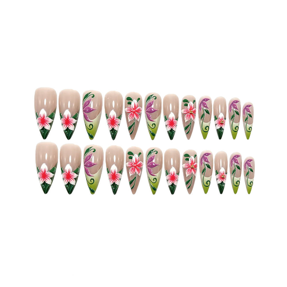 Artificial nails with intricate floral pattern and elegant gradient Acalora