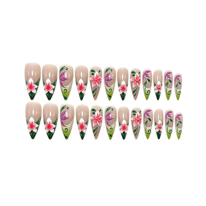 Artificial nails with intricate floral pattern and elegant gradient Acalora