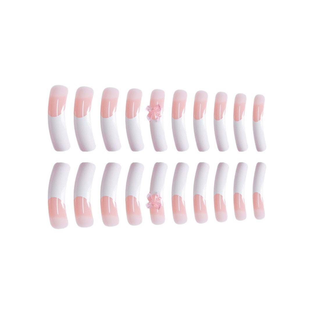 Elegant French Tip Press-On Nails with Bow Accents Acalora