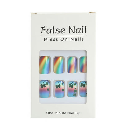 Artificial nails with colorful rainbow and clover leaf designs Acalora