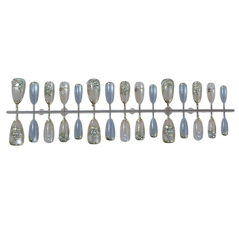 Elegant Floral Embellished Press-On Nail Set Acalora