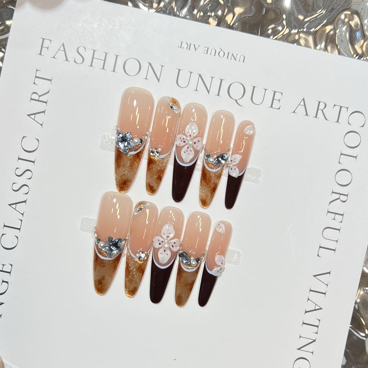 Elegant Stiletto Press-On Nail Set with Decorative Accents Acalora