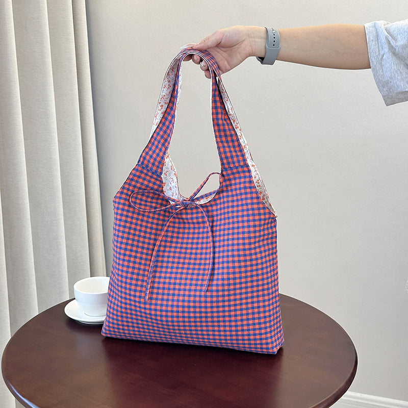 Stylish Checkered Shopping Tote Bag Acalora