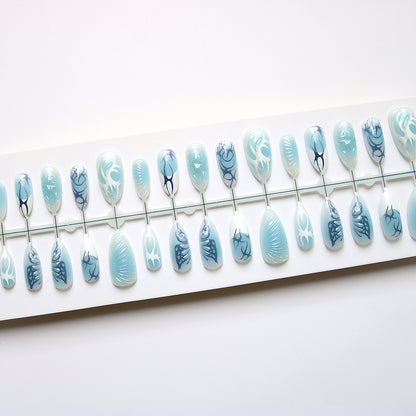Decorative Press-On Nail Art Set with Oceanic Designs Acalora