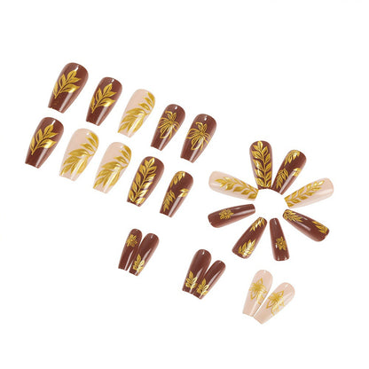 Artificial nails with floral gold design Acalora