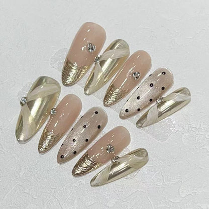 Luxury Press-On Nail Art Set with Elegant Metallic Accents Acalora