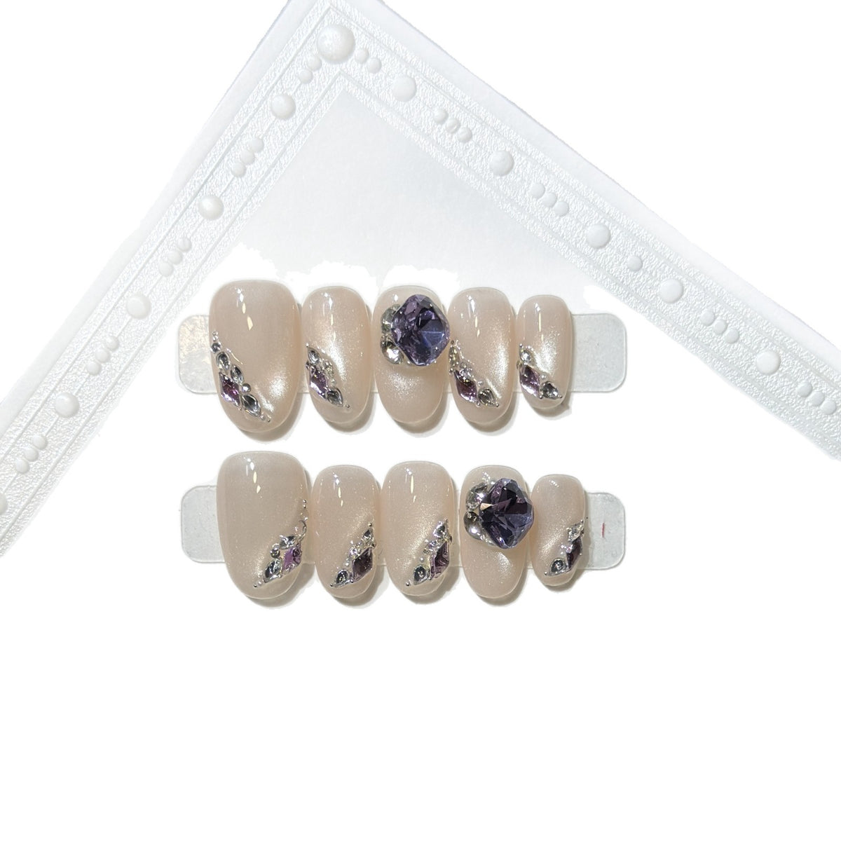 Elegant Press-On Nail Set with Gemstone Accents Acalora