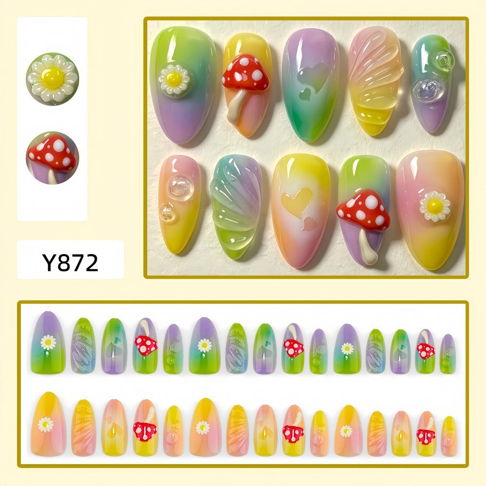 Artificial nails with cheerful flower and mushroom patterns Acalora