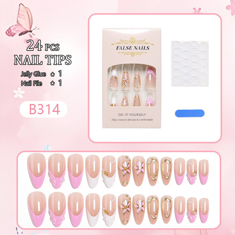 Artificial nail set with elegant floral designs and glamorous 3D applications Acalora