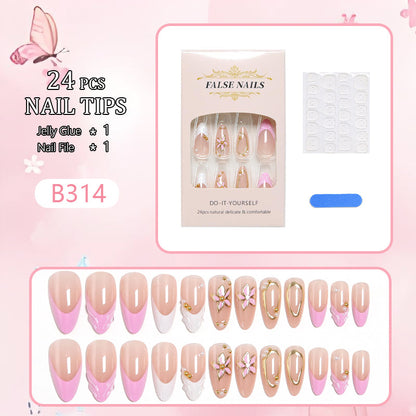Artificial nail set with elegant floral designs and glamorous 3D applications Acalora