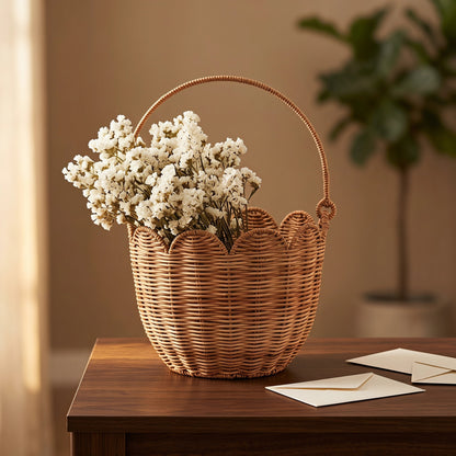 Scalloped Edge Woven Storage Basket Acalora