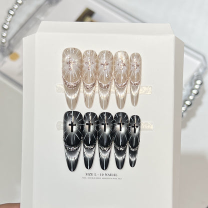 Chic Press-On Nail Set with Elegant Rhinestone Design Acalora