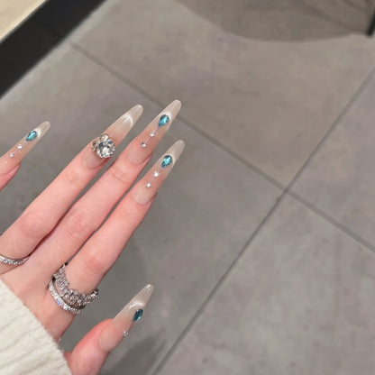 Glamorous Press-On Nail Art Set with Crystal Embellishments Acalora