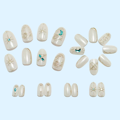 Artificial nails with elegant jewelry embellishments Acalora