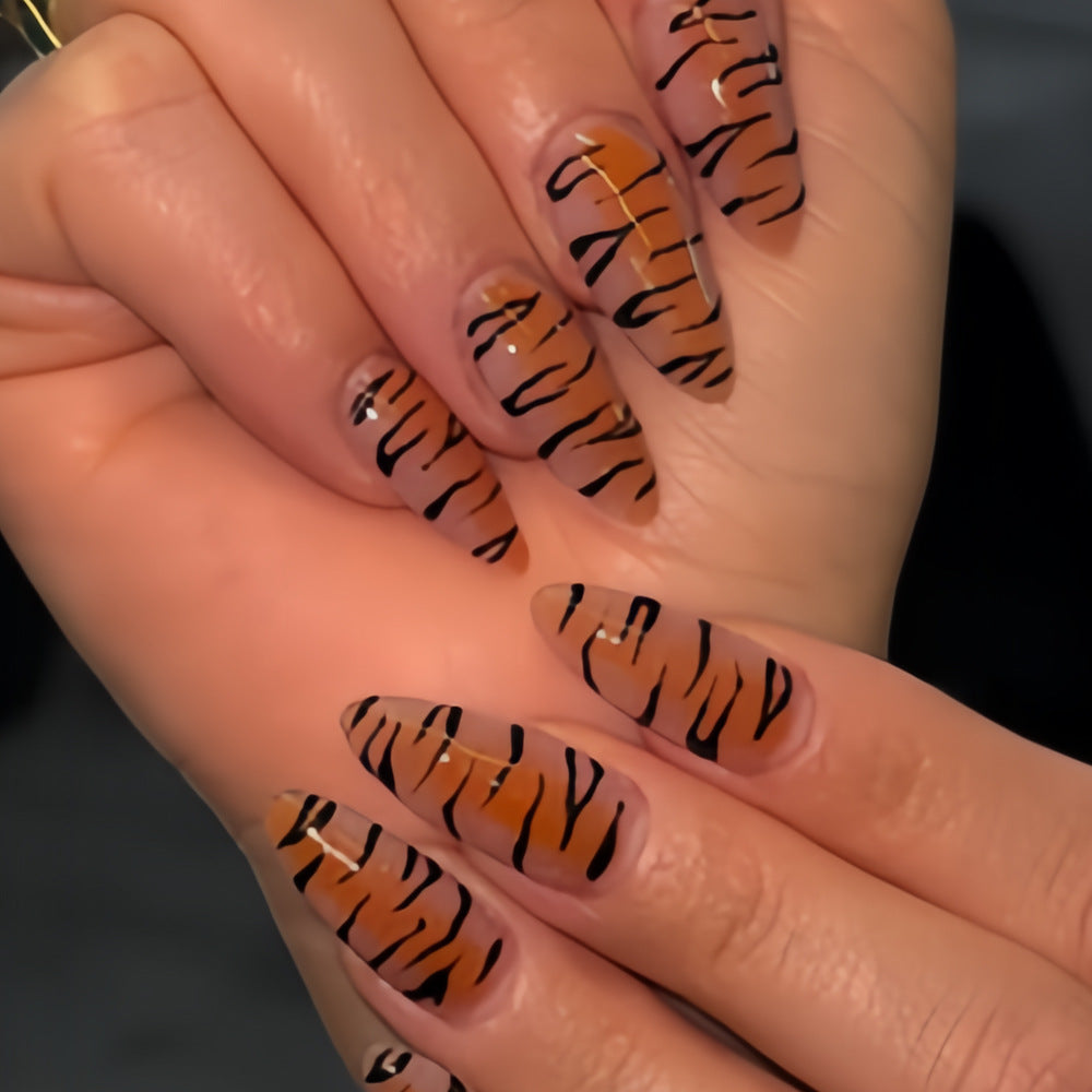 Stylish Tiger Print Stiletto Press-On Nails Acalora