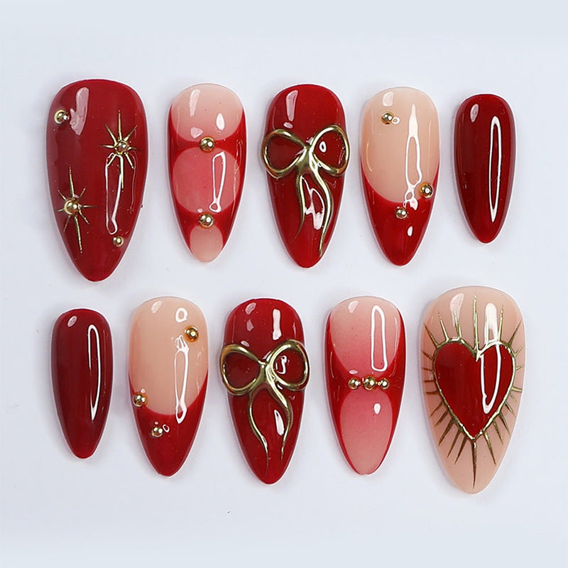Decorative Press-On Nail Set with Elegant Heart and Floral Designs Acalora